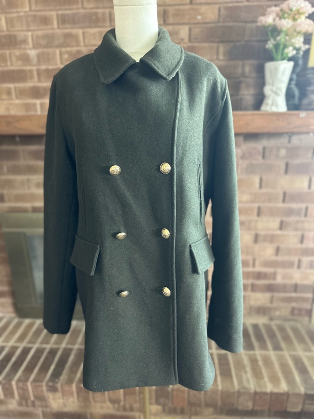 Pendleton Vintage Green Wool Double Breasted Pea Coat Size 16 Dark Academic